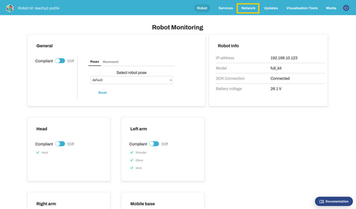 Network section in dashboard