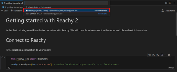 Select Reachy environment