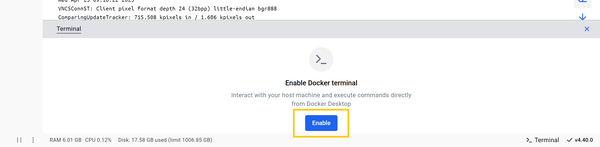 Enable terminal in Docker Desktop