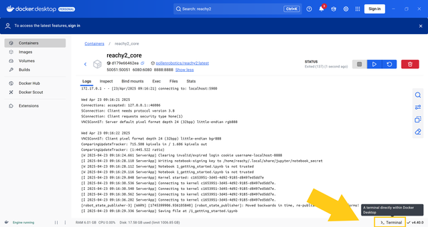 Terminal in Docker Desktop